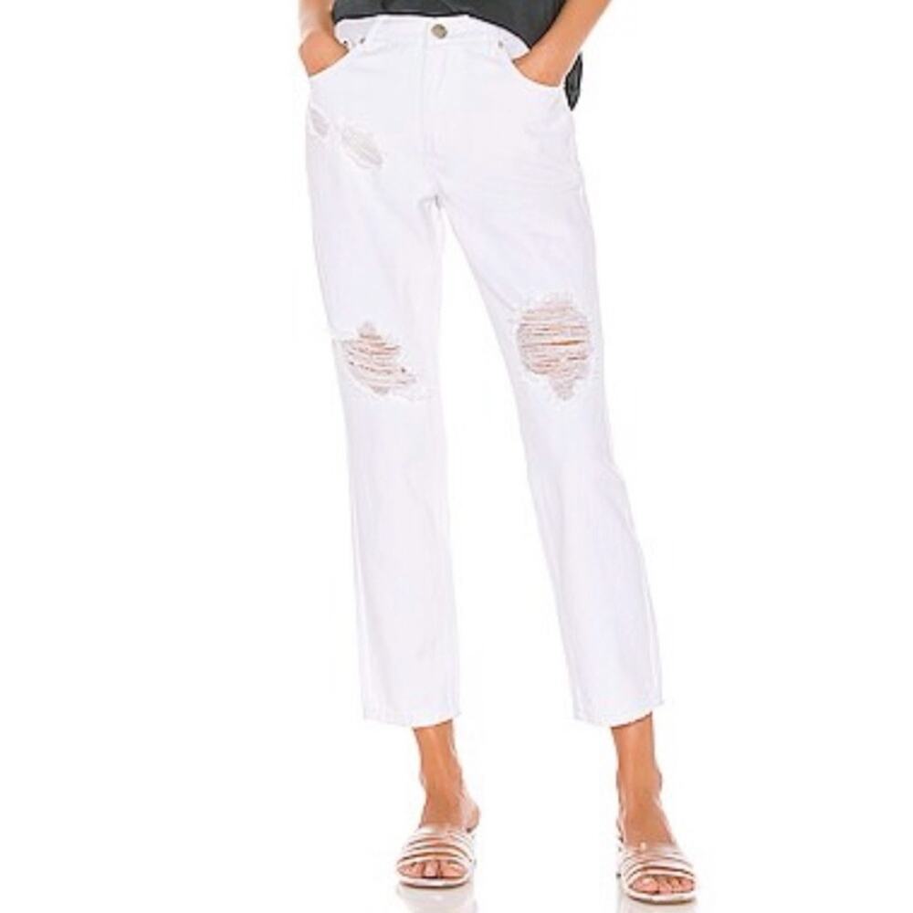 SUPERDOWN Jeans SZ Small Revolve Angie Distressed White Denim 100% Cotton Zipper